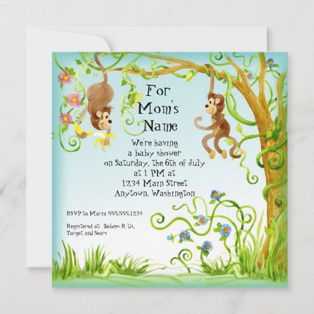 Lil Monkey, Boy Baby shower Invitation (Devant)