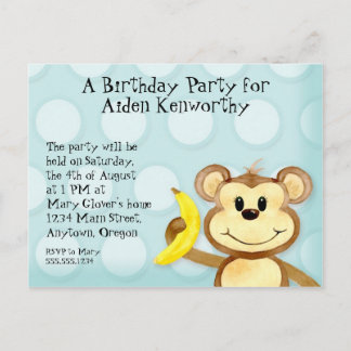Lil Monkey, Boy Birthday Party Post Card einladen Einladungspostkarte