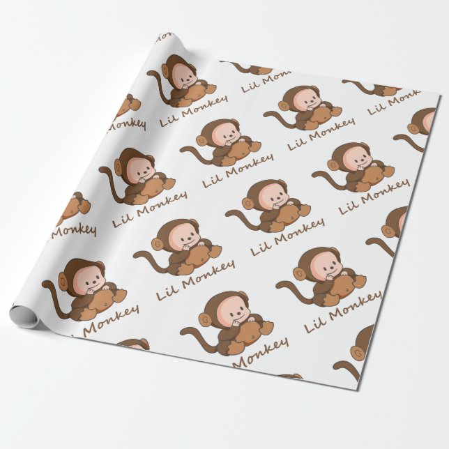 "Lil Monkey"-Fusion Zitat Niedlicher Baby-Affe Geschenkpapier (Ungerollt)