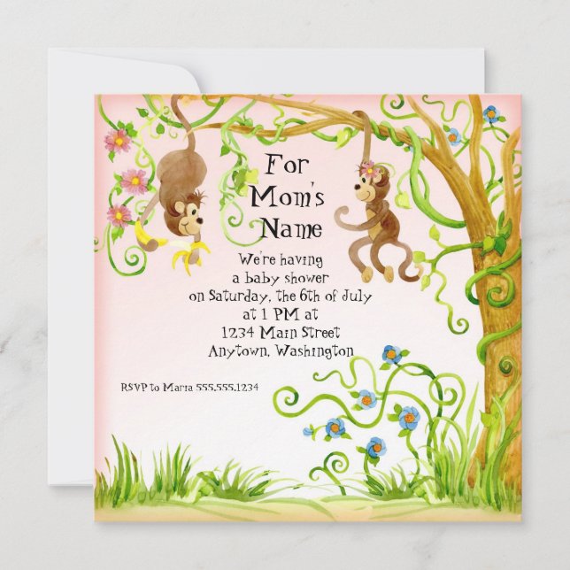 Lil Monkey, Girl Baby Shower Einladung (Vorderseite)