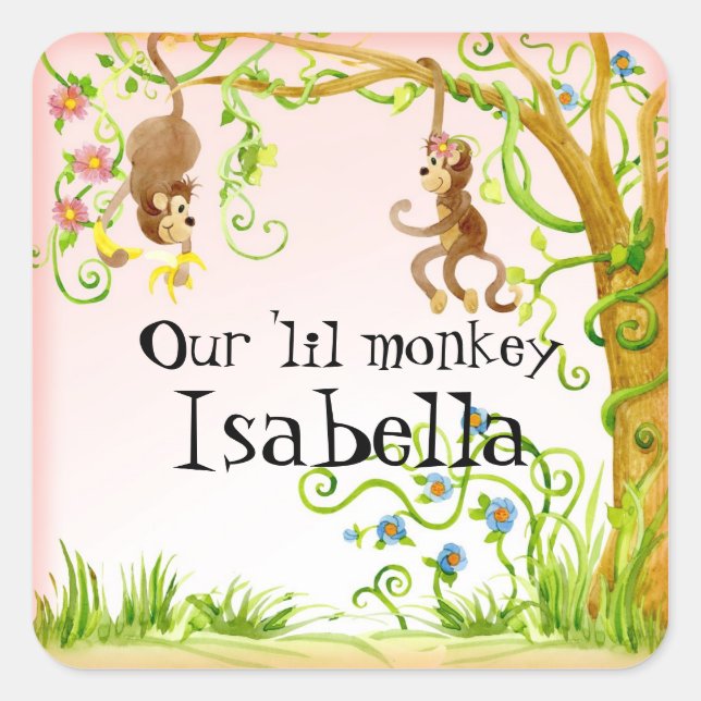 Lil Monkey, Sticker Baby shower fille (Devant)