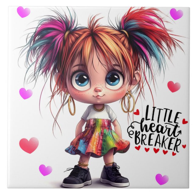 Lil Quirky Girl Heartbreaker Keramik Tile Fliese (Vorderseite)