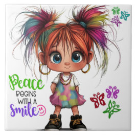 Lil Quirky Girl Smile Keramik Tile Fliese