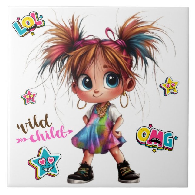 Lil Quirky Girl Wild Child Keramik Tile Fliese (Vorderseite)