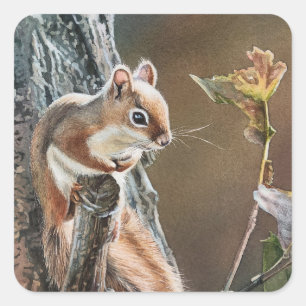 Lil Red Squirrel Eiche Eiche Herbst Wasserfarbe Ku Quadratischer Aufkleber