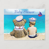 Lil' Sailor and Teddy Bear Baby Showeinladungen