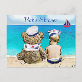 Lil' Sailor and Teddy Bear Baby Showeinladungen Postkarte