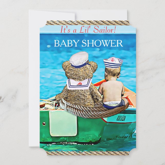 Lil' Sailor Boy's Baby Shower Einladung (Vorderseite)