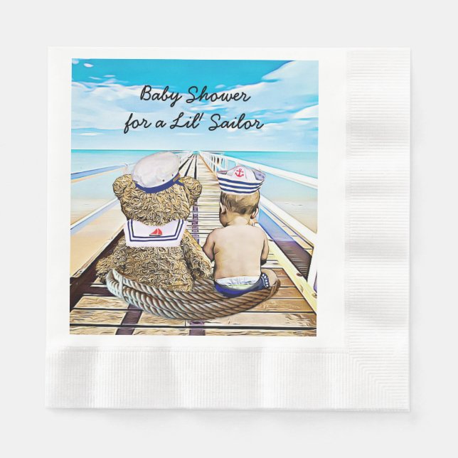 Lil' Sailor, sein Junge, Schönheits-Babydusche Serviette (Vorderseite)