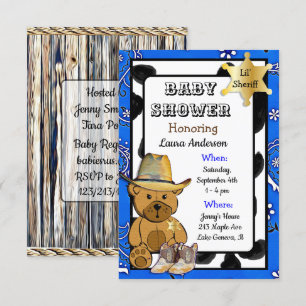Lil' Sheriff Teddy Bear Cowboy Baby Shower Einladung
