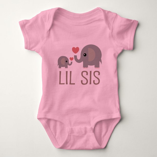 Lil Sis Elephant Gift Idea Baby Strampler (Vorderseite)