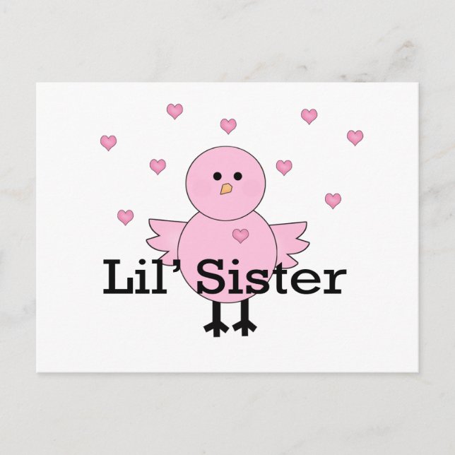 Lil' Sister Pink Chick & Hearts Postkarte (Vorderseite)