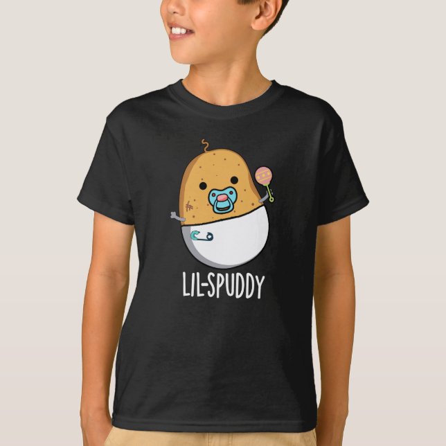 Lil-spuddy Funny Potato Pun Dark BG T-Shirt (Vorderseite)