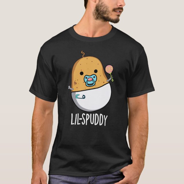 Lil-spuddy Funny Potato Pun Dark BG T-Shirt (Vorderseite)