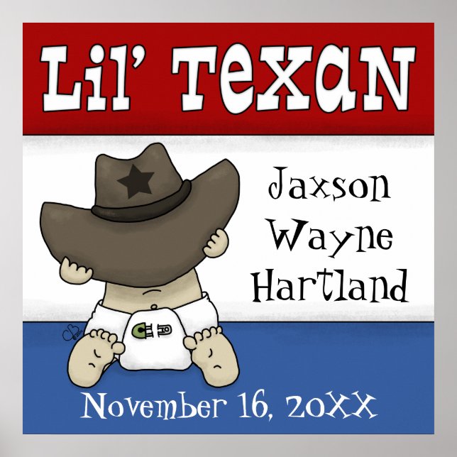 Lil’ Texan Personalisiert Name und Geburtsdatum Poster (Vorne)