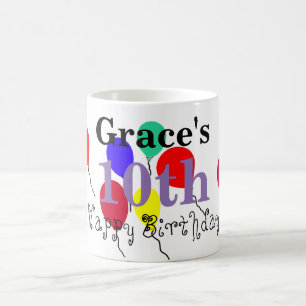 Lila 10. Geburtstagsballons Name Beliebiges ALTER Kaffeetasse
