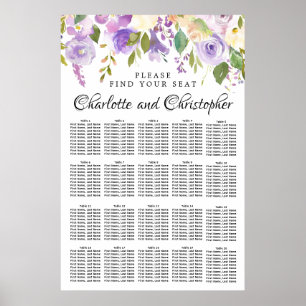 Lila 20-Tisch-Hochzeitstabelle für Blumen Poster