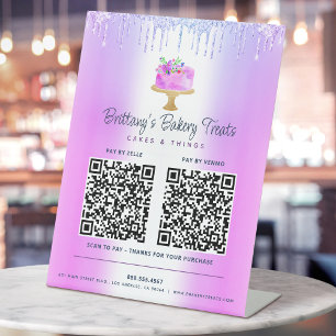 Lila 2 QR Code Bezahlung Hier Kuchen Bäckerei Glit Sockelschild