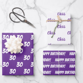 Lila 30. Glückwunsch zum Geburtstag Individuelle N Geschenkpapier Set
