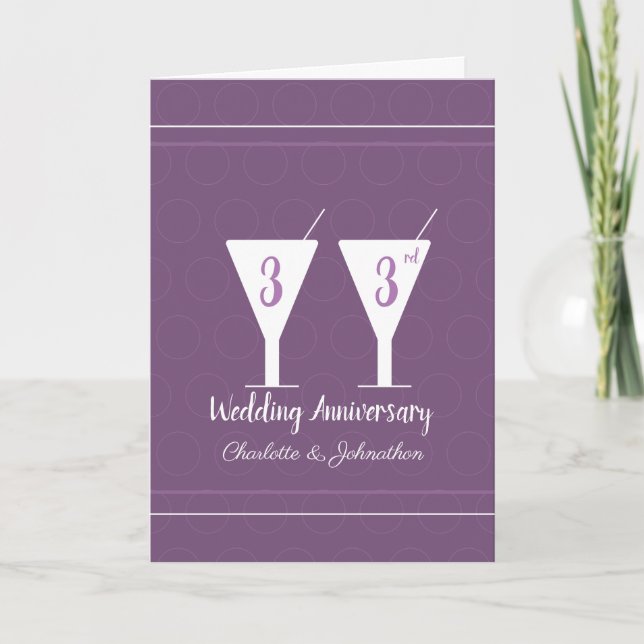 Lila 33. Hochzeitstag Cocktailglas Karte (Vorderseite)