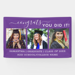 Lila 3 Foto Glückwunsch Graduate 2022 Abschluss  Banner