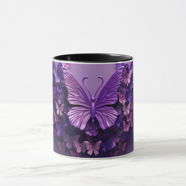 Lila 3D-Schmetterlingskaffee-Tasse Tasse (Zentrum)