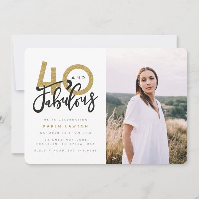 lila 40-jähriges Foto Einladung (Vorderseite)
