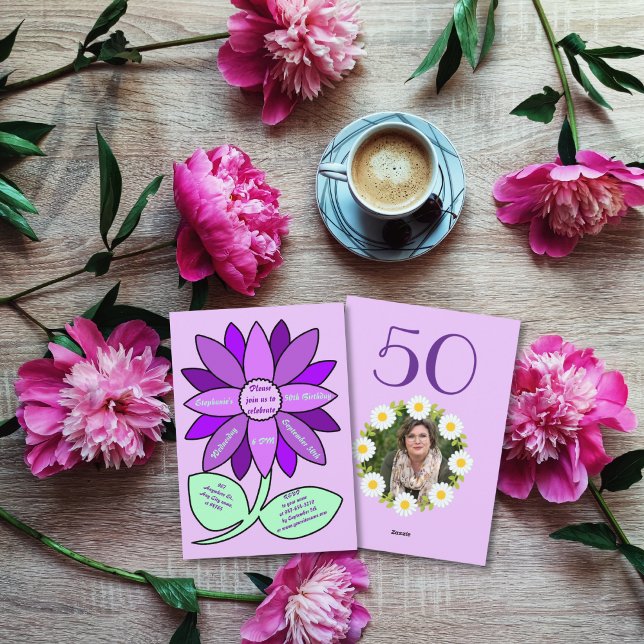 Lila 50. Geburtstag Einfache Lila Sonnenblume Einladung (Von Creator hochgeladen)
