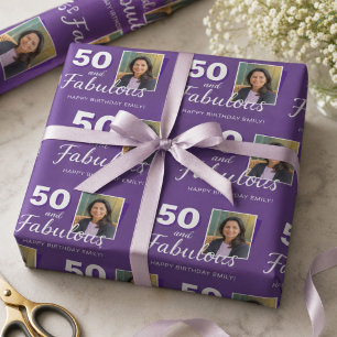 Lila 50 und Fabelhafte 50. Geburtstagsfoto Geschenkpapier