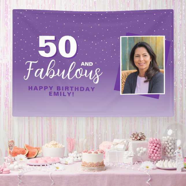 Lila 50 und fabelhaftes 50. Geburtstag Foto Banner (Party)