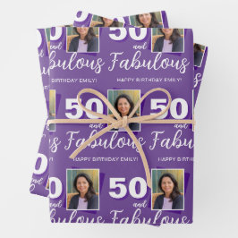 Lila 50 und fabelhaftes 50. Geburtstag Foto Geschenkpapier Set