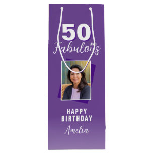 Lila 50 und fabelhaftes 50. Geburtstag Foto Geschenktüte Für Weinflaschen