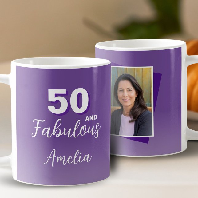 Lila 50 und fabelhaftes 50. Geburtstag Foto Kaffeetasse (Von Creator hochgeladen)