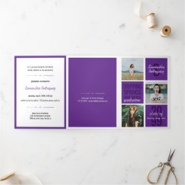 Lila 5-Foto-Fun Boxes Abschluss Dreifach Gefaltete Einladung