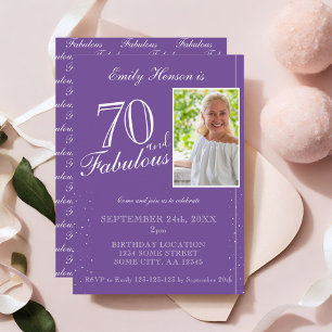 Lila 70 und Fabelhaft Elegantes Foto Geburtstag Einladung