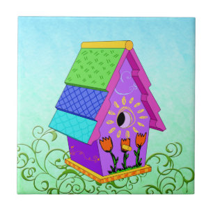Lila A-Frame-Birdhouse-Fliesen und Trivets Fliese