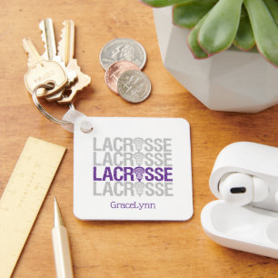 Lila abgenutzter Lacrosse-Wort-Schlüsselanhänger Schlüsselanhänger