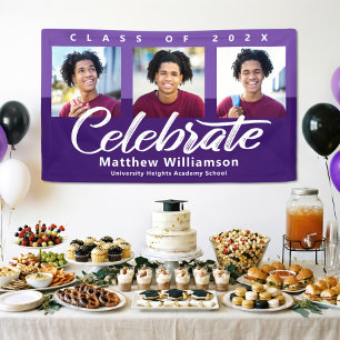 Lila Abschluss 3 Foto Fett Schrift Einfach Retro Banner