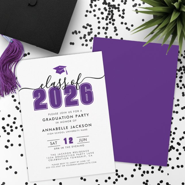 Lila Abschlussfeier Einladung (Simple Modern Purple Graduation Party Invitation)
