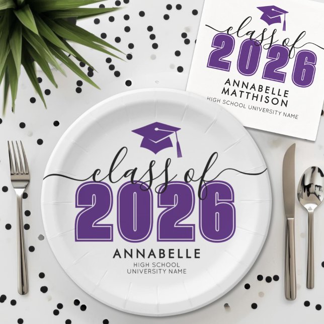 Lila Abschlussfeier Pappteller (Purple Graduation Party Paper Plates)
