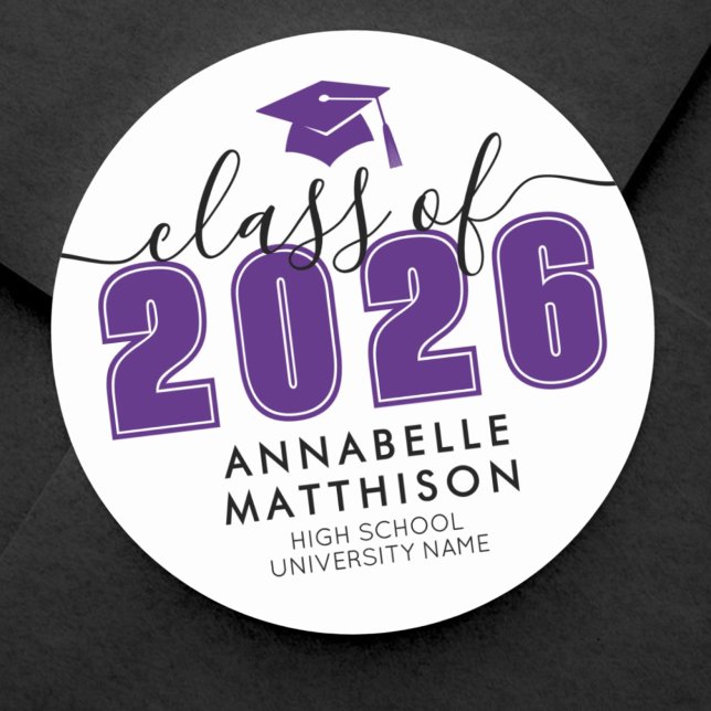 Lila Abschlussfeier Runder Aufkleber (Purple Graduation Classic Round Sticker )