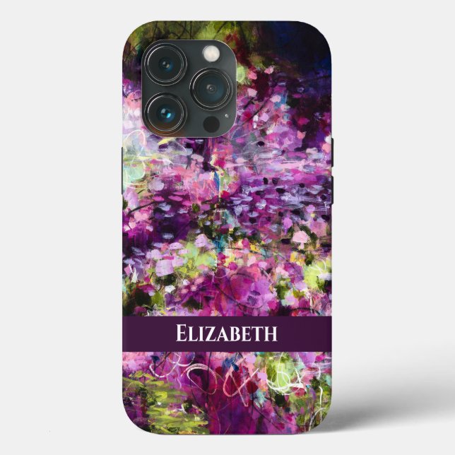 Lila Abstrakte Blende mit Name iPhone Case (Rückseite)