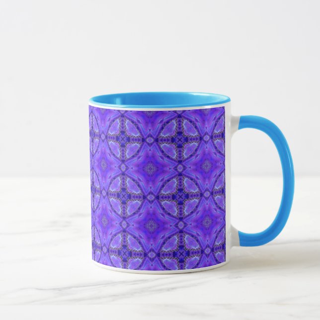 Lila abstrakte Blumen, Gitter, Kreis-Steppdecke Tasse (Rechts)