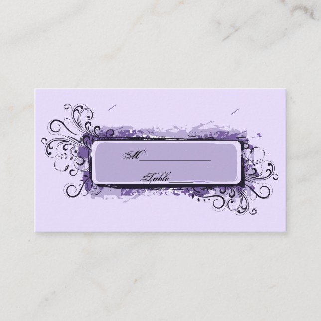 Lila Abstrakte Blumenhochzeit-Platzkarte Platzkarte (Vorderseite)