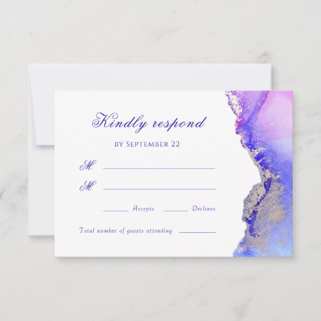 Lila Abstrakte Hochzeitkarte RSVP Karte (Vorderseite)