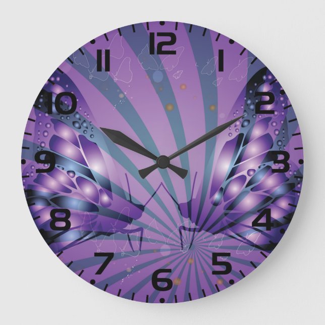 Lila Abstrakter Schmetterling mit strahlenden Flüg Große Wanduhr (Vorderseite)