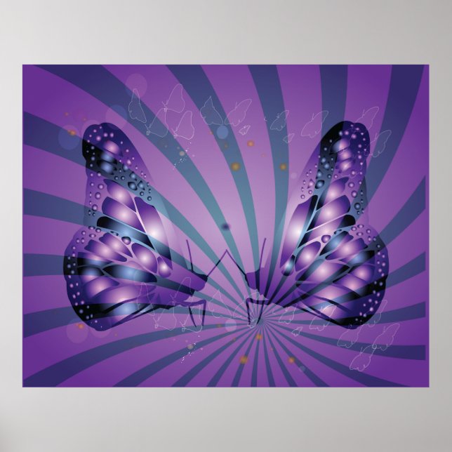 Lila Abstrakter Schmetterling mit strahlenden Flüg Poster (Vorne)