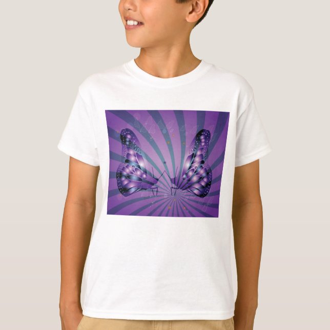 Lila Abstrakter Schmetterling mit strahlenden Flüg T-Shirt (Vorderseite)