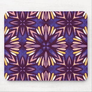 Lila Abstraktes Blumenmuster Yellow Indigo Boho Mousepad
