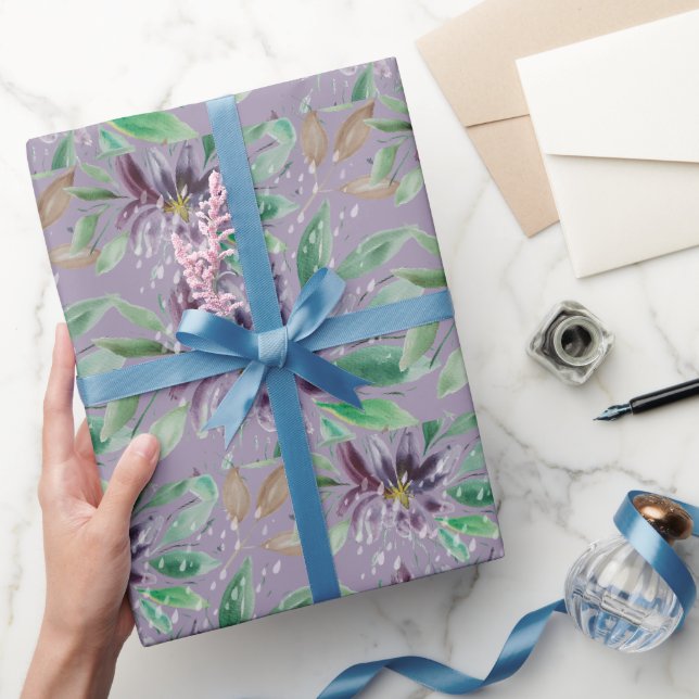 Lila Abstraktes gefrorenes Lotus Wasserfarbe Geschenkpapier (Schenken)